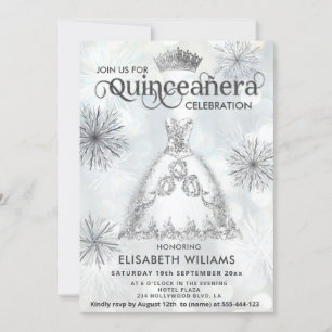 "Winterwunderland Snowflakes tiara Quinceañera Einladung