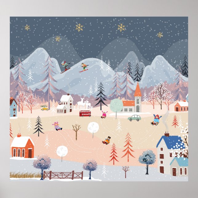 Winterwunderland: Vintage Landschaft. Poster (Vorne)