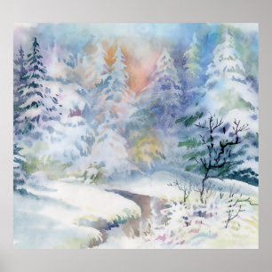 Winterwunderland: Wasserfarbenwelt Landschaft Poster