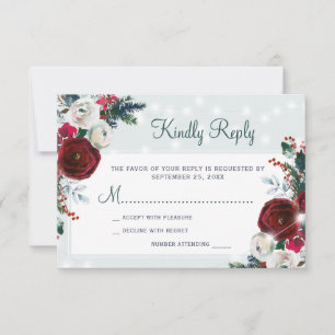 Winterwunderland Weihnachten Hochzeit mit rotem Bl RSVP Karte