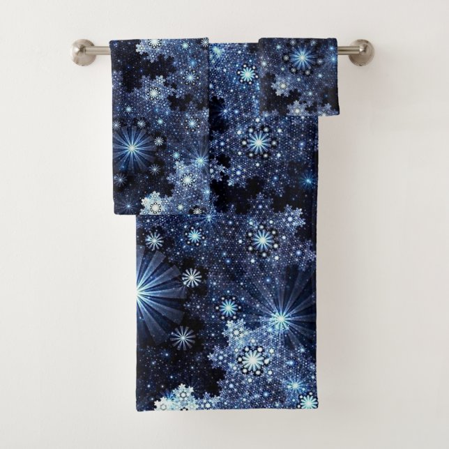 Wintery Blue Snowflakes Badhandtuch Set (Insitu)