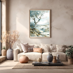 Wintery Cliffside Path mit seltsamen Bäumen Poster