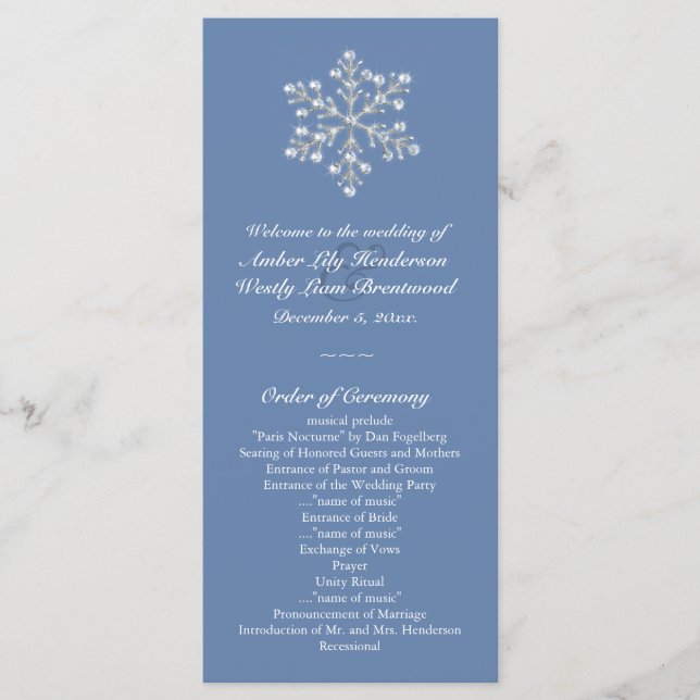 Wintery Crystal Snowflake Wedding Programm (Vorderseite)