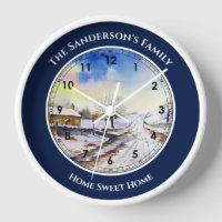 Wintery Lane Wasserfarbe mit römischen Zahlen Groß