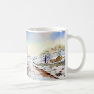 Wintery Lane Wasserfarbenlandschaft - Malerei Tasse