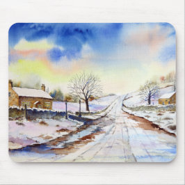 Wintery Lane Wasserfarbenwelt Landschaftsbild Male Mousepad