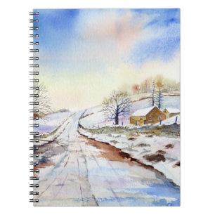 Wintery Lane Wasserfarbenwelt Landschaftsbild Male Notizblock