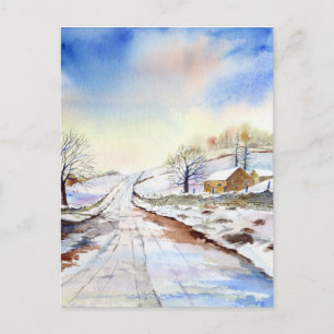 Wintery Lane Wasserfarbenwelt Landschaftsbild Male Postkarte