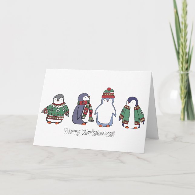 Wintery Penguins Card Feiertagskarte (Vorderseite)