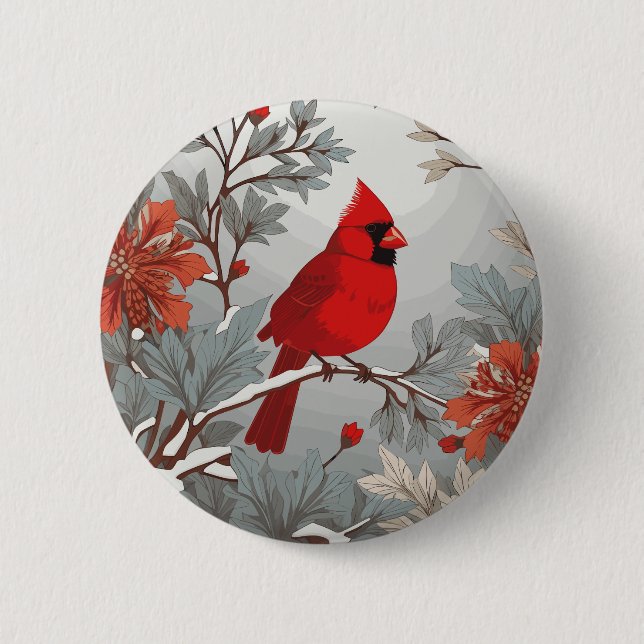 Wintery Red Kardinal Bird Button (Vorderseite)