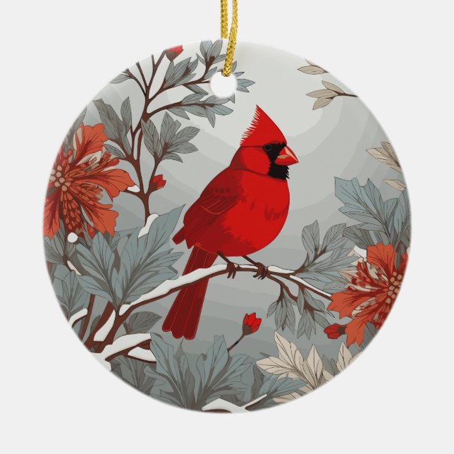 Wintery Red Kardinal Bird Keramik Ornament (Vorne)