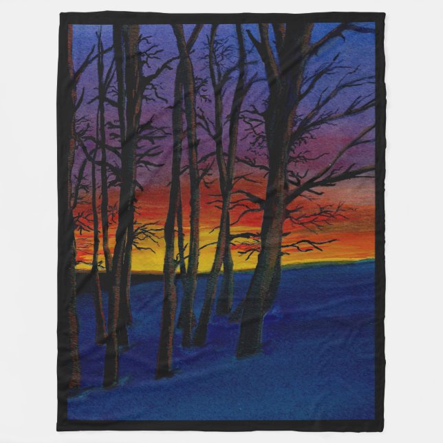 Wintery Woods bei Sunset 60x80" groß Fleecedecke (Vorderseite)