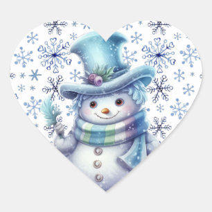 Winterzeit Schneemann Herz-Aufkleber
