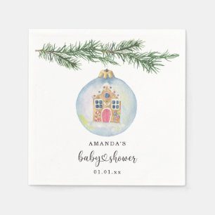 Winterzweig mit Baby-Shower-Spielzeug Serviette