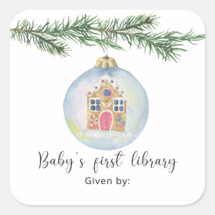 Winterzweig mit Spielzeug - Baby's erste Bibliothe Quadratischer Aufkleber