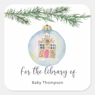 Winterzweig mit Spielzeug - Baby's erste Bibliothe Quadratischer Aufkleber