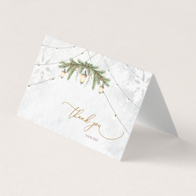 Winterzweige Laternenschneeflocken Danke Karte (Vorderseite)