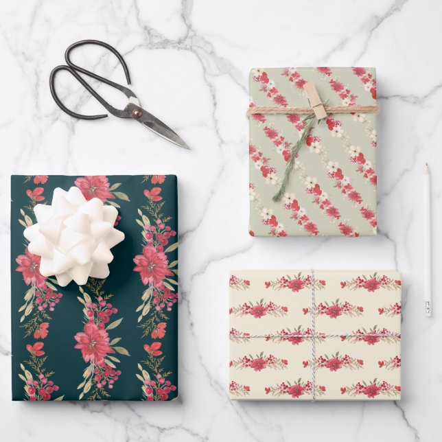 WINTRY botanischer Überfluss elegantes Blattwerk Geschenkpapier Set (Vorderseite)