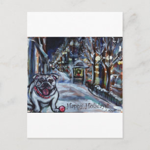 Wintry Bulldog xmas Szene Feiertagspostkarte