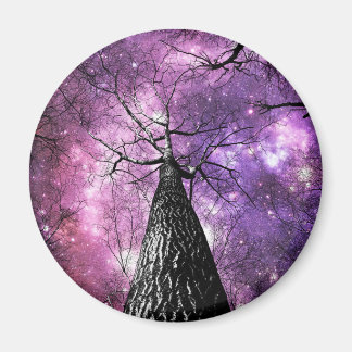 Wintry Trees Lila Pink Galaxy Skies Magnet