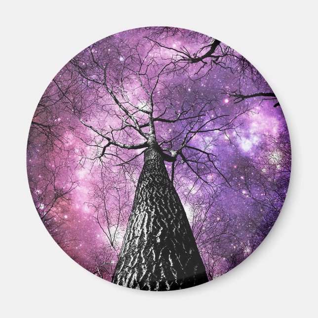 Wintry Trees Lila Pink Galaxy Skies Magnet (Vorne)