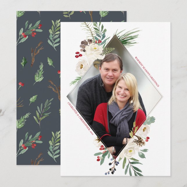 Wintry Wonderland Diamond Foto Holiday Flat Card Einladung (Vorne/Hinten)