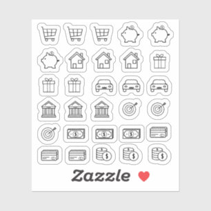 Winzige Alltags-Icons Mini Finanzbudgetplaner Aufkleber