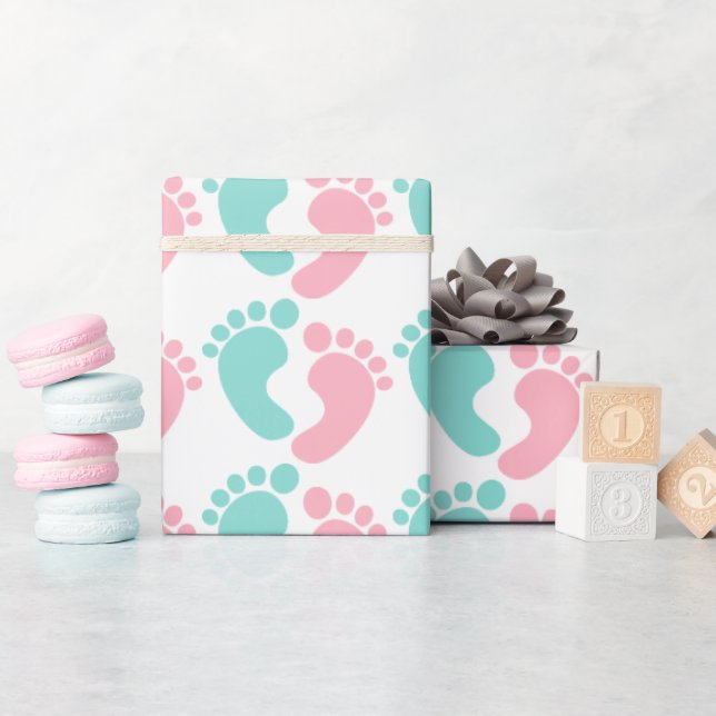 Winzige Footprints Baby Reveal Shower Party Geschenkpapier (Babyparty)
