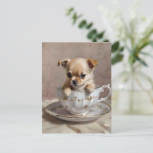 Winzige Freude: Chihuahua-Welpe in einer Teetasse, Postkarte