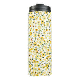 Winzige gelbe Blumen: Aquarell Nahtlos. Thermosbecher