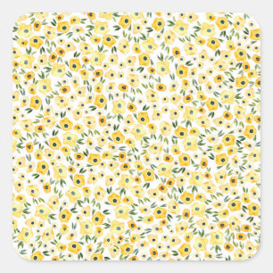 Winzige gelbe Blumen: Wasserfarb-Nahtlos. Quadratischer Aufkleber