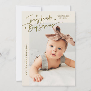 Winzige Hände Große Träume Schrift Beige Foto Gebu Ankündigung