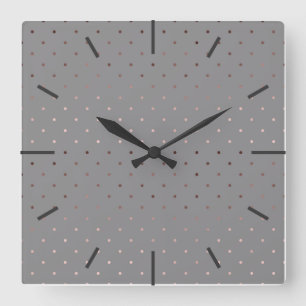winzige Imitate Rose Goldgraue Polka-Punkte-Muster Quadratische Wanduhr