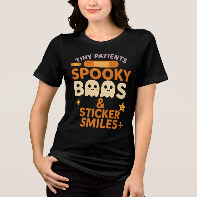 Winzige Patienten Spooky Pädiatrische Kinderkrankh Tri-Blend Shirt (Vorderseite)