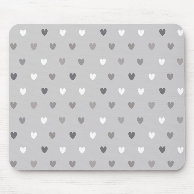 Winzige Polka-Herzen in Grautönen Mousepad (Vorne)