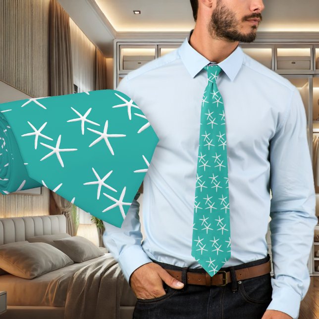 Winzige Starfish Tropical Blue Green Mens Krawatte (Von Creator hochgeladen)