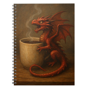 Winziger Kaffeedrache umarmt eine Tasse Fantasy Ar Notizblock