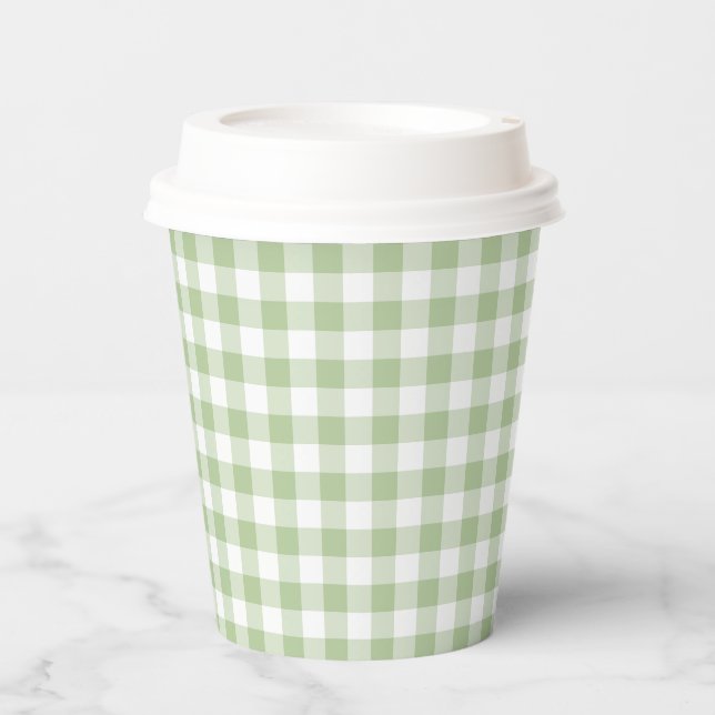 Winziger Salbei und weißes Gingham Pappbecher (Vorderseite)