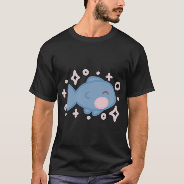 winziger süßer lächelnder blauer Fisch T-Shirt (Vorderseite)