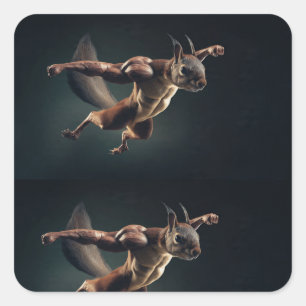 Winziger Titan – Minimaler surrealer Eichhörchen-A Quadratischer Aufkleber