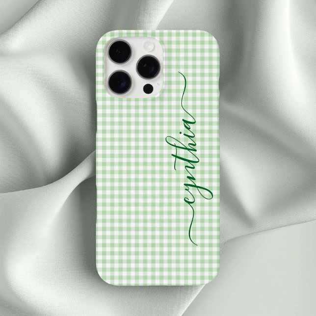 Winziges blassgrünes Gingham-Signatur Case-Mate iPhone Hülle (Tiny Pale Green Gingham Signature Case-Mate iPhone Case)