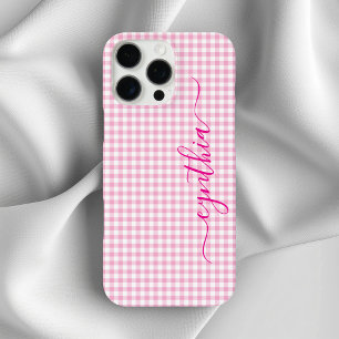 Winziges Blassrosa Gingham-Signatur iPhone 16 Pro Max Hülle