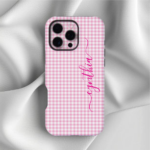Winziges Blassrosa Gingham-Signatur iPhone 16 Pro Max Hülle