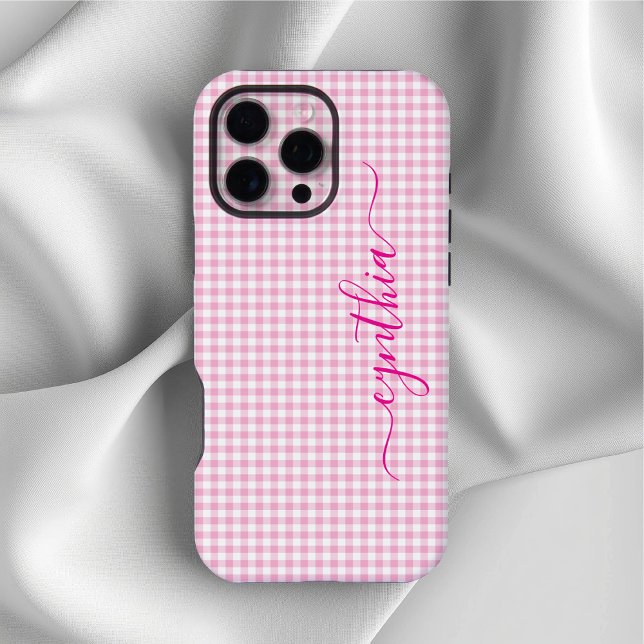 Winziges Blassrosa Gingham-Signatur iPhone Hülle (Tiny Pale Pink Gingham Signature iPhone Case)