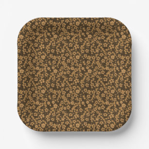 Winziges süßes Khaki-Braun-Schwarzes Blumenmuster Pappteller