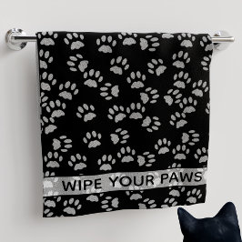 Wipe Your Paws Black Cat Paw Prints Hand Towel Handtuch