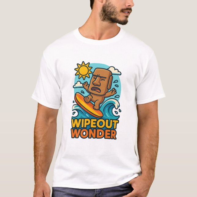 Wipeout Moai Chibi Surf Versagt T-Shirt (Vorderseite)