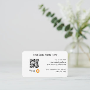 Wir akzeptieren Bitcoin QR Code White Visitenkarte