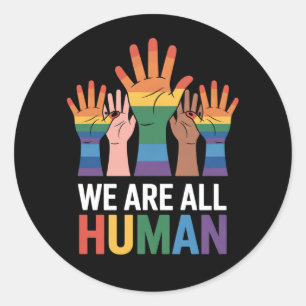 Wir alle sind der menschliche Rainbow LGBTQ-Stolz, Runder Aufkleber