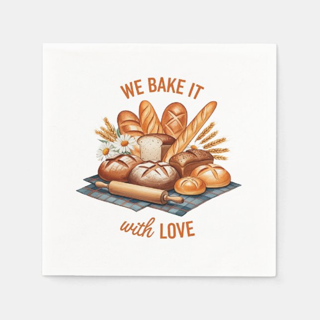Wir backen es mit Liebe - künstlerisches Brot Serviette (Vorderseite)
